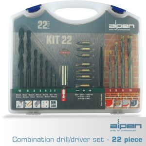 Drill and screwdriver bit set 22 piece in carry case steel & masonry(ALP KIT22)