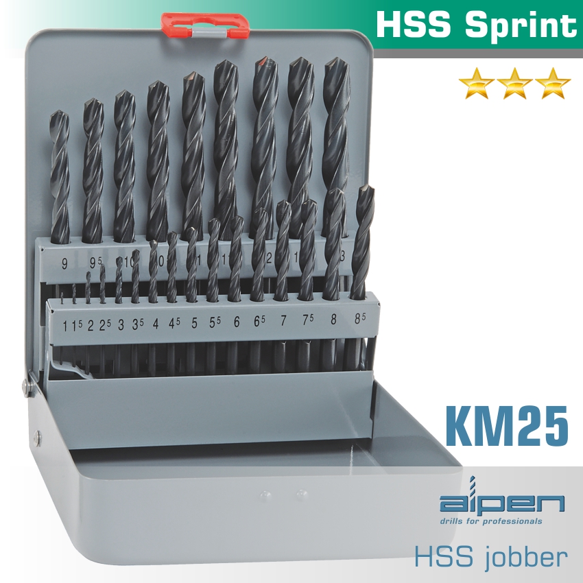 Hss sprint drill bit set 25 piece 1-13mm x 0.5  in metal case(ALP KM25)