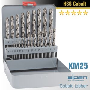 Cobalt drill bit set 25 piece 1-13mm x 0.5  in metal case(ALP KM25COB)