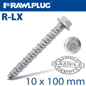 Concrete screwbolt 10x100mm hex head with flange galvanized 50/box(RAW R-LX-10X100-HF-ZP)