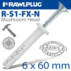 Nyl hammer-in fixing 6x60mm mush head x20-bag(RAW R-S1-FX-N06K060-20)