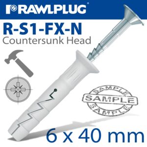 Nyl hammer-in fixing 6x40mm + csk head x20 -bag(RAW R-S1-FX-N06L040-20)