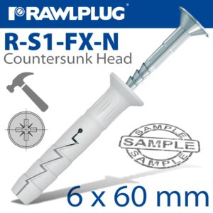 Nyl hammer-in fixing 6x60mm + csk head x20 -bag(RAW R-S1-FX-N06L060-20)