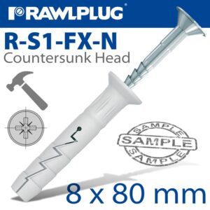 Nyl hammer-in fixing 8x80mm + csk head x12 -bag(RAW R-S1-FX-N08L080-12)