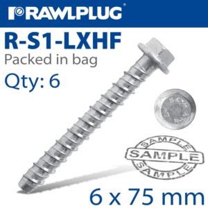 Concrete screw bolt r-lx hex + flange x6 -bag(RAW R-S1-LXHF06075Z-6)