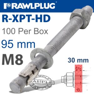 R-xpt hot dip galvanized throughbolts m8x95mm x100 per box(RAW R-XPT-HD-08095-30)