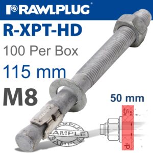 R-xpt hot dip galvanized throughbolts m8x115mm x100 per box(RAW R-XPT-HD-08115-50)