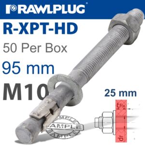 R-xpt hot dip galvanized throughbolts m10x95mm x50 per box(RAW R-XPT-HD-10095-25)