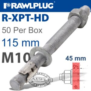 R-xpt hot dip galvanized throughbolts m10x115mm x50 per box(RAW R-XPT-HD-10115-45)