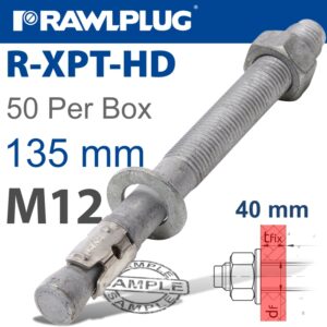 R-xpt hot dip galvanized throughbolts m12x135mm x50 per box(RAW R-XPT-HD-12135-40)