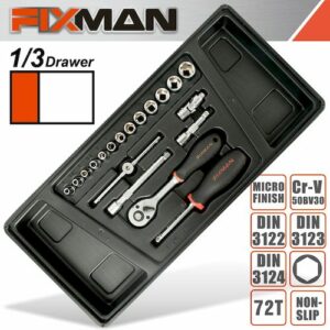 Fixman tray 19 piece 1/4' drive sockets and accessories(FIX F1BT35)