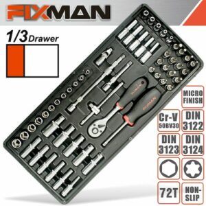 Fixman tray 56 piece 1/4' drive sockets and accessories(FIX F1BT70)