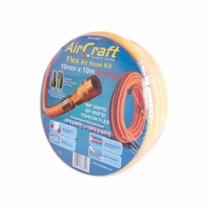 Flex air hose kit 10mm x 10m orange  w/quick coupler & connector yohko(RHYF10KIT)