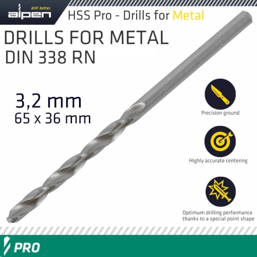 Pro hss 3.2mm drill din 338 rn 135 split point plastic wallet