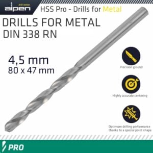 Pro hss 4.5mm drill din 338 rn 135 split point plastic wallet
