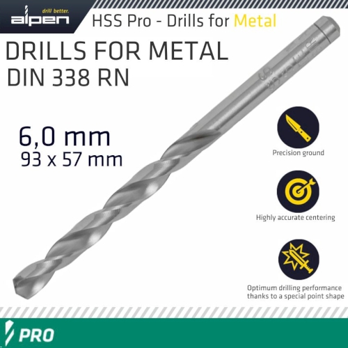 Pro hss 6mm drill din 338 rn 135 split point plastic wallet