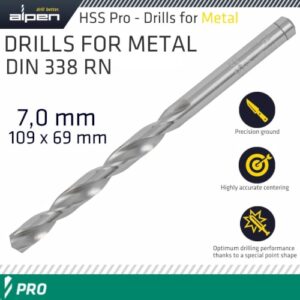 Pro hss 7mm drill din 338 rn 135 split point plastic wallet