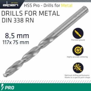 Pro hss 8.5mm drill din 338 rn 135 split point plastic wallet