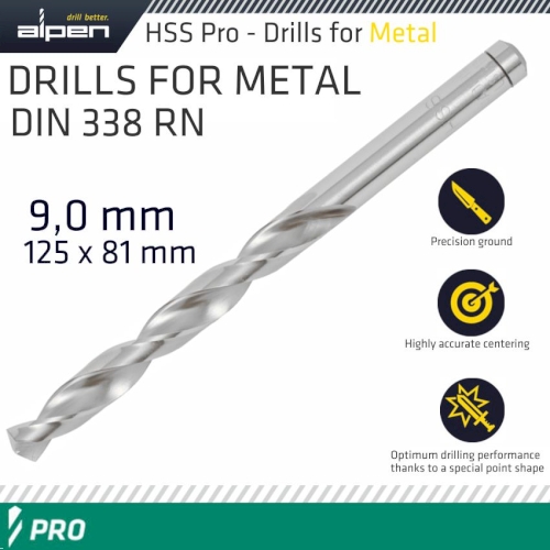 Pro hss 9mm drill din 338 rn 135 split point plastic wallet