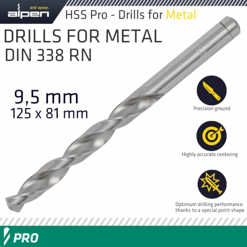 Pro hss 9.5mm drill din 338 rn 135 split point plastic wallet