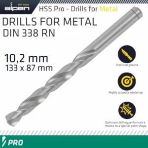 Pro hss 10.2mm drill din 338 rn 135 split point plastic wallet