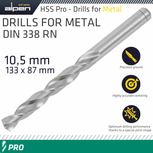 Pro hss 10.5mm drill din 338 rn 135 split point plastic wallet