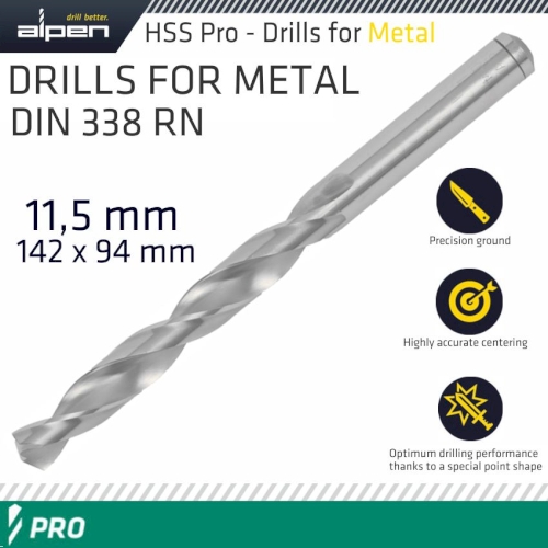 Pro hss 11.5mm drill din 338 rn 135 split point plastic wallet