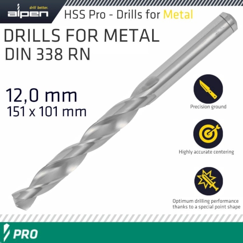 Pro hss 12mm drill din 338 rn 135 split point plastic wallet