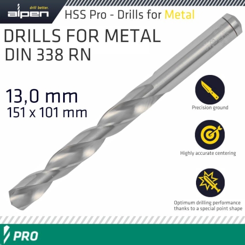 Pro hss 13mm drill din 338 rn 135 split point plastic wallet