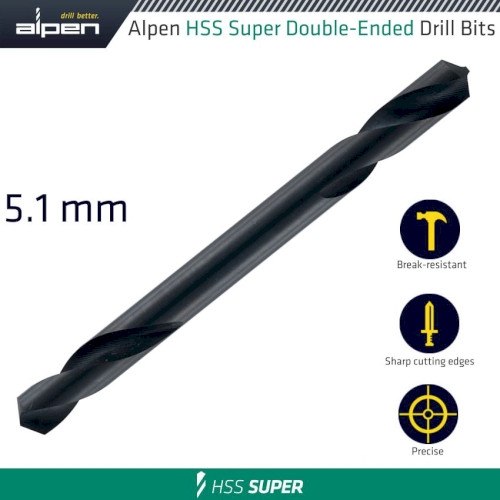 Hss super drill bit double ended 5.1mm pouched