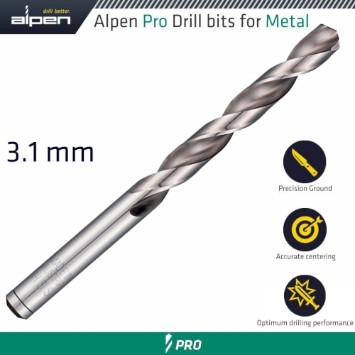 Pro hss drill din 338 rn 135 with split point 3.1mm bulk