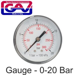 Pressure gauge 0-20bar1/4rear 63mm d6314r20 packaged