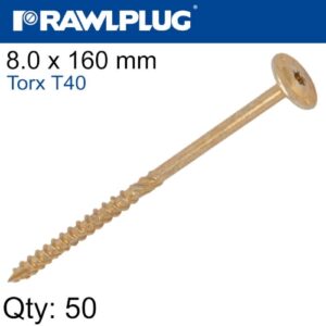 Timber construction screw 8.0 x 160mm x50-box torx t40(RAW R-CS-80160-WH)