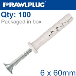 Nyl hammer-in fixing 6x60mm cyl head x100-box(RAW R-FX-N-06C060)