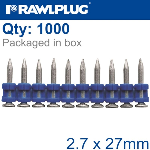 Pins for steel & concrete 2.7mmx27mm x1000 per box(RAW R-KNC-6-27)