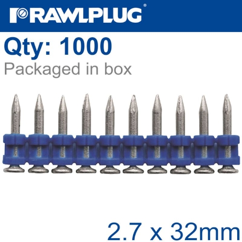 Pins for steel & concrete 2.7mmx32mm x1000 per box(RAW R-KNC-6-32)