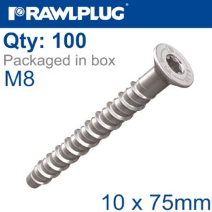Concrete screw bolt m8 10x75 mm csk head zinc plated 100/box(RAW R-LX-08X075-CS-ZP)
