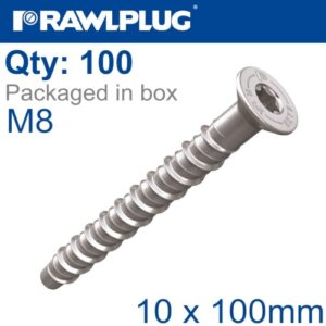 Concrete screw bolt m8 10x100 mm csk head zinc plated 100/box(RAW R-LX-08X100-CS-ZP)