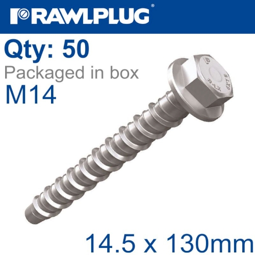 Concrete screw bolt m14.5x13 mm hex head zinc flake coat 50/box(RAW R-LX-12X130-HF-ZF)