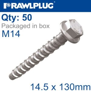 Concrete screw bolt m14.5x130mm hex head zinc plated 50/box(RAW R-LX-12X130-HF-ZP)