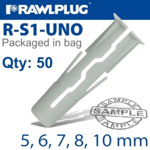 Universal plug + screw assorted 5 6 7 8 10mm x100-bag(RAW R-S1-UNO-YRBBG+)