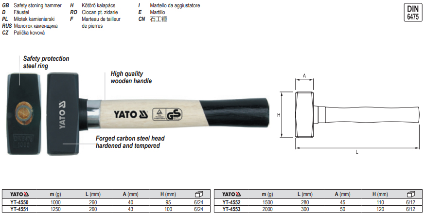 YATO Stoning Hammer - Wooden Handle