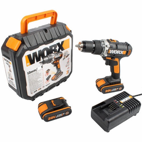 Worx Cordless 20V Hammer Drill 2.0Ah Li Ion Kit 50Nm WX372