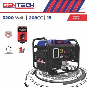Gentech Power GP3500I 3000W Digital Pure Sine Wave Petrol Inverter Generator, 15L, 208CC | GEN1320