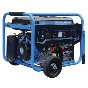 Providing clear product information is crucial. Kindly extract details for the Trade Professional TP 9000 4S-8.5KW Petrol Generator, 16HP (AVR) | MCOG709EW. This includes a Product Post Excerpt (short description), Main Product Discription, Specifications, Scope of Delivery and or any other relevant information if available (Features, User Benefits ect.) Utilize transition words effectively and minimize passive voice. Please refer to the HTML code output template provided earlier. The Specifications section, must not be bulletted! Scope of Delivery, must be bulleted. Remember to add the metric data in millimeters, in brackets after anything using imperial data. Available Information: INTRODUCTION TO THE PRODUCT The Trade Professional 16HP is equipped with an automatic voltage regulator for all-round excellent performance. Ideal for conditions that require a high power output, the generator effortlessly produces 8.5kW of power. The massive 25L unleaded fuel tank offers extended use without interruption for approximately 6 hours. The generator is fitted with an electric start as well as recoil start function. Stock Code (SKU) MCOG709EW Barcode 6009553204051 Brand TRADE PROFESSIONAL Colour Blue Made from / Composition STEEL Warranty 24 Months What's in the box • 1x Generator • 2x Handles • 2 x Keys • 1x Manual • 2x Wheels Features and Specifications Features • Reliable AVR system • Domestic to Site Use • 2 Year Warranty Specifications • Output:8.5kW • Rated A.C. Output:8.0kW • Rated Voltage:220V • Start: Recoil/Electric • Fuel Capacity: 25L • Oil Capacity:1.1L • Automatic Regulator: Yes • Air Cooled: Yes • Cont. Operating Time: • 6Hr (on one fuel tank) • Noise Level: 80db Please Note: Kindly be aware that the images serve solely for illustrative purposes; the items included in the delivery are specified in the product content/description or as indicated by the product title.