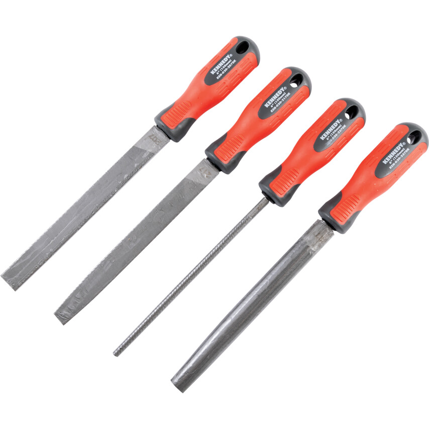 Kennedy 4Pc Engineer's Hand File Set, 2nd Cut with Handles, 150mm (6'') | KEN0309740K