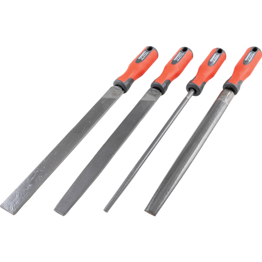 Kennedy 4Pc Engineer's Hand File Set, 2nd Cut with Handles, 200mm (8'') | KEN0309760K