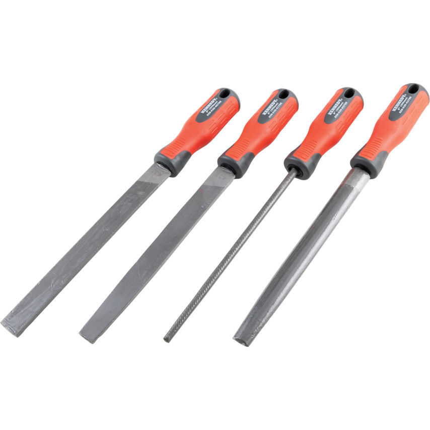 Kennedy 4Pc Engineer's Hand File Set, 2nd Cut with Handles, 250mm (10'') | KEN0309780K