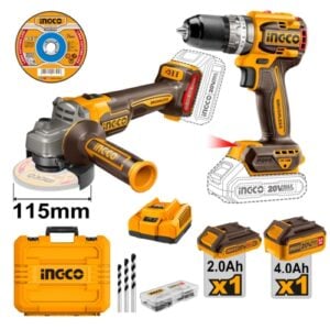 Ingco 20V Brushless Cordless Combo Kit - Compact Impact Drill + Angle Grinder | CKLI20273