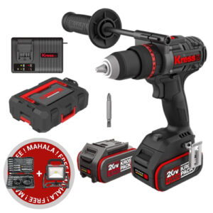 Kress 20V Cordless Brushless Hammer Drill, 150Nm, 2 x 4.0Ah Batt. Pk. + FREE Cordless LED Jobsite Light (Bare Tool) & 25Pc Drill & Driver Bit Kit